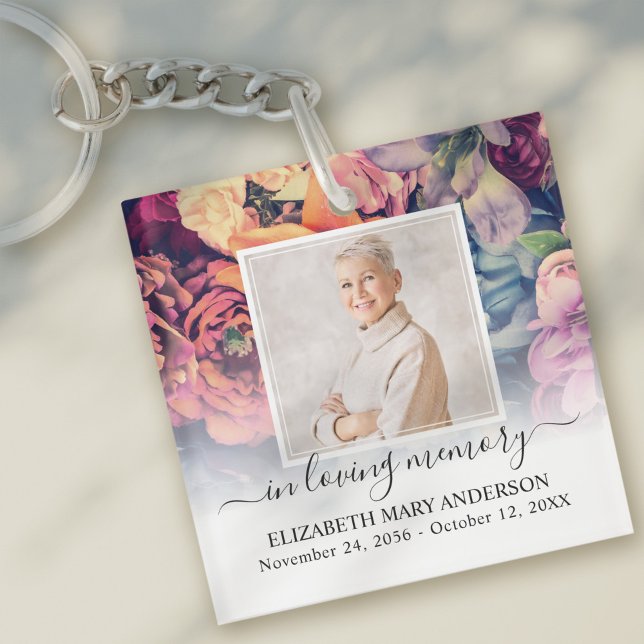 In Loving Memory Photo Moody Floral Memorial Keychain (Creator Uploaded)