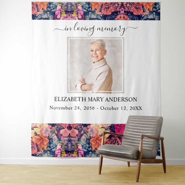 In Loving Memory Photo Moody Floral Memorial Tapestry (In Situ)