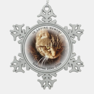 In Loving Memory Photo Name Cat Dog Pet Memorial Snowflake Pewter Christmas Ornament