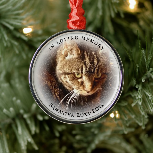 In Loving Memory Photo Name Cat Dog Pet Premium Metal Ornament (Tree)