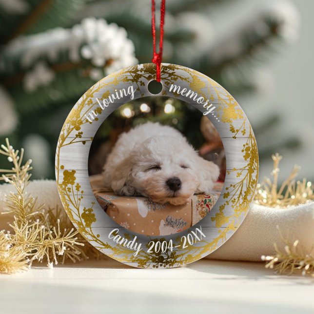 In Loving Memory | Photo Pet Memorial Foil Wreaths Ceramic Ornament (Creator Uploaded)