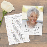 In Loving Memory Photo Prayer Card<br><div class="desc">In loving memory and forever in our hearts, your loved one's photo, name, birth-death dates are featured on the front of these cards. The Lord's Prayer or poem on the back with a background of wildflowers. Beautiful to include at a funeral, celebration of life, memorial service, death anniversary or use...</div>