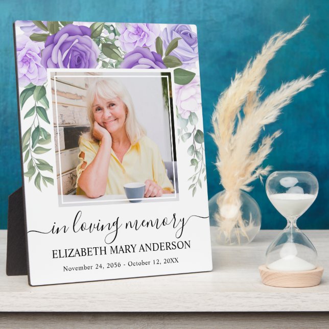 In Loving Memory Photo Purple Floral Memorial Plaque (Side)