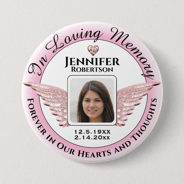In Loving Memory Photo Remembrance 3 Inch Round Button (Front)