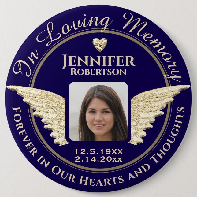 In Loving Memory Photo Remembrance 6 Inch Round Button (Front)