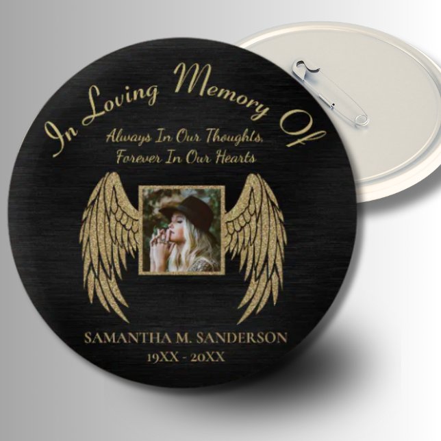 In Loving Memory Photo Remembrance Angel Wings  2 Inch Round Button (Creator Uploaded)