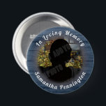 In Loving Memory Photo Remembrance Button<br><div class="desc">All text is adjustable! Rustic wood textured circle border. Text reads "in loving memory" and personalized name option. Great keepsake for family and friends at your celebration of life celebration.</div>
