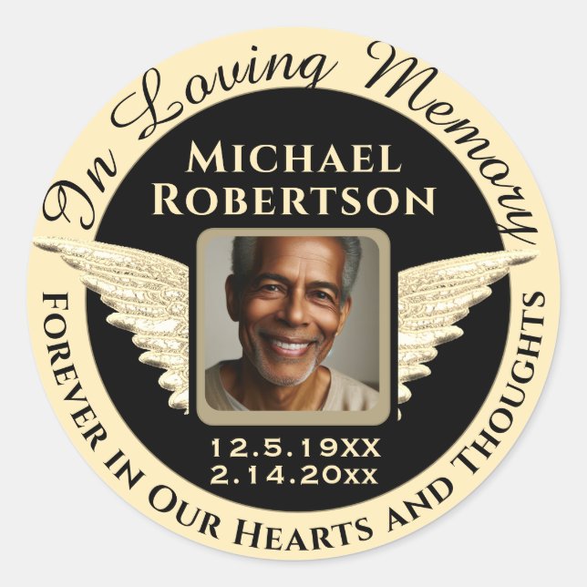In Loving Memory Photo Remembrance Classic Round Sticker (Front)