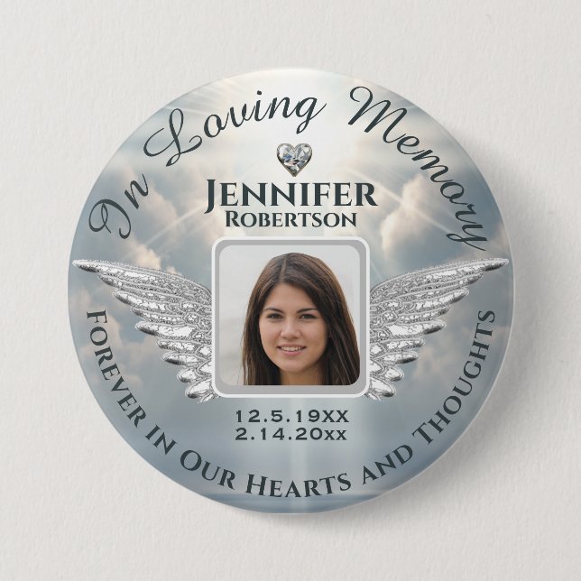 In Loving Memory Photo Silver 3 Inch Round Button (Front)