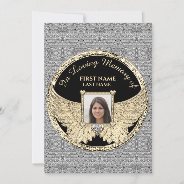 In Loving Memory Photo Silver and Gold   Thank You Card (Front)