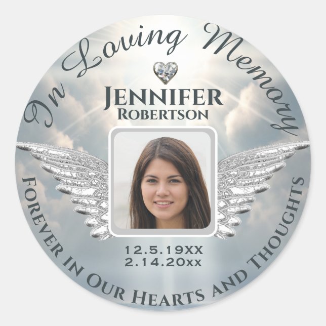 In Loving Memory Photo Silver Classic Round Sticker (Front)