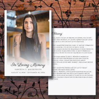 In Loving Memory Photo Simple Obituary Funeral  Program