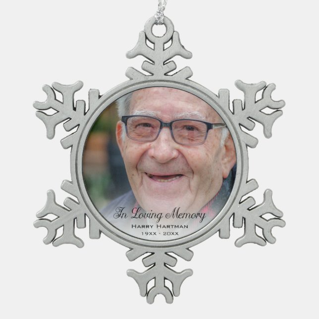 In Loving Memory Photo Snowflake Pewter Christmas Ornament (Front)