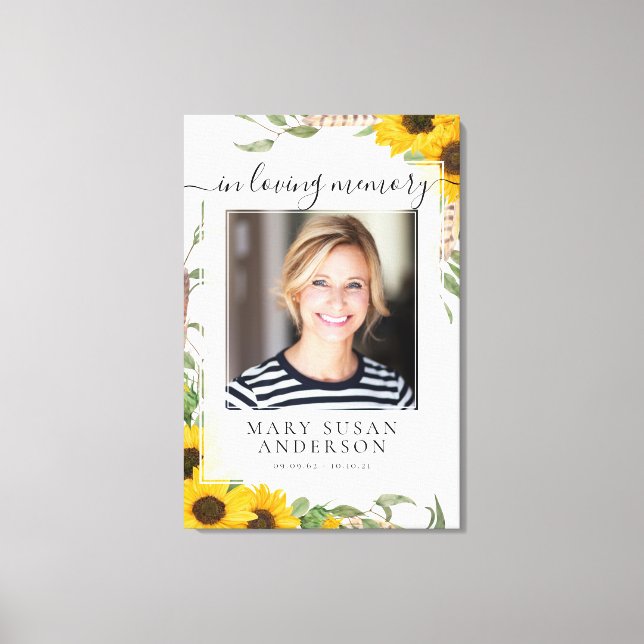 In Loving Memory Photo Sunflower Memorial Canvas Print (Front)