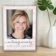 In Loving Memory Pink Marble Memorial Photo Block