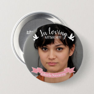 In loving memory pink ribbon white dove photo 3 inch round button
