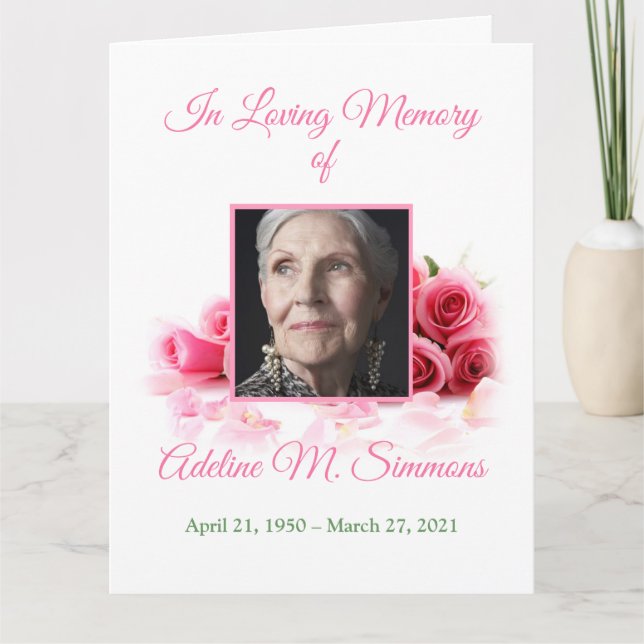 In Loving Memory | Pink Roses Funeral Program (Front)