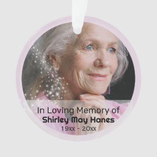 In Loving Memory Pink Stardust Memorial Oval Photo Ornament