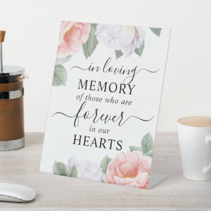 In Loving Memory Pink White Floral  Pedestal Sign