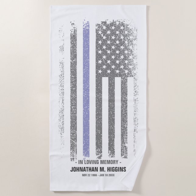 In Loving Memory Police Thin Blue Line Flag Beach  Towel (Front)