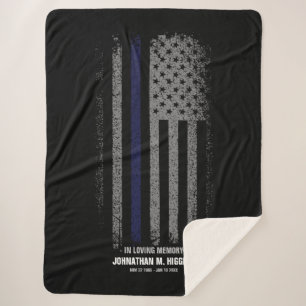 In Loving Memory Police Thin Blue Line Flag Sherpa Blanket