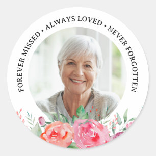 In loving Memory Pretty Floral Roses Custom Photo Classic Round Sticker