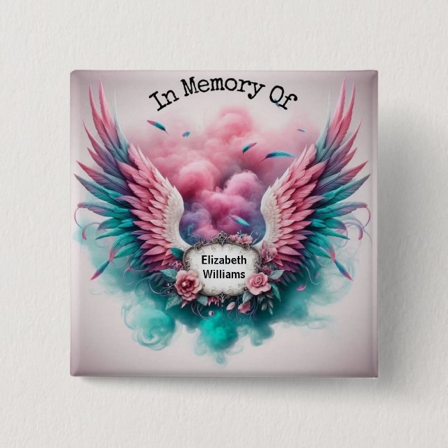  In Loving Memory Purple Floral  2 Inch Square Button (Front)