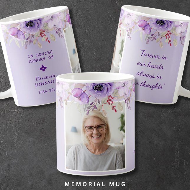  In Loving Memory Purple Floral Memorial Photo Coffee Mug (Creator Uploaded)