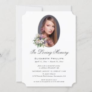 In Loving Memory Purple White Floral Photo Invitation