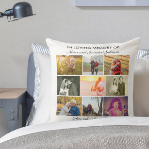 In Loving Memory Quote and 9 Photo Collage White Throw Pillow