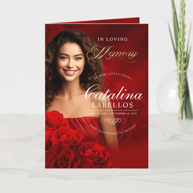 In Loving Memory Red Rose Women's Obituary Program (Front)