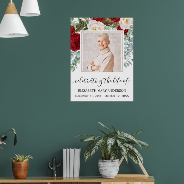 In Loving Memory Red Roses Floral Photo Poster (Living Room 1)