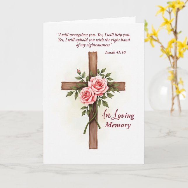 In Loving Memory Religious Sympathy Cross Card (Yellow Flower)