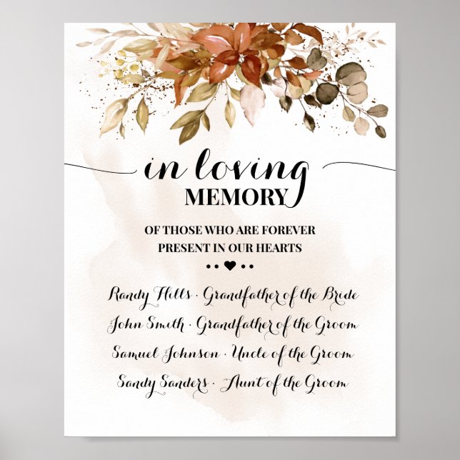 In loving Memory Remembrance Fall Autumn Wedding Poster (Front)