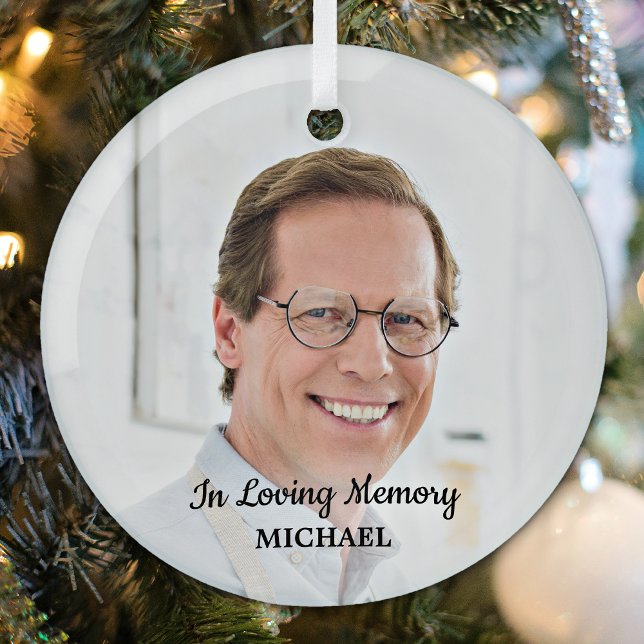 In Loving Memory Remembrance Modern Photo Memorial Glass Ornament (Creator Uploaded)