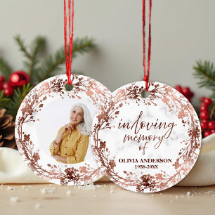 In Loving Memory Rose Foil Photo Memorial Ceramic Ornament