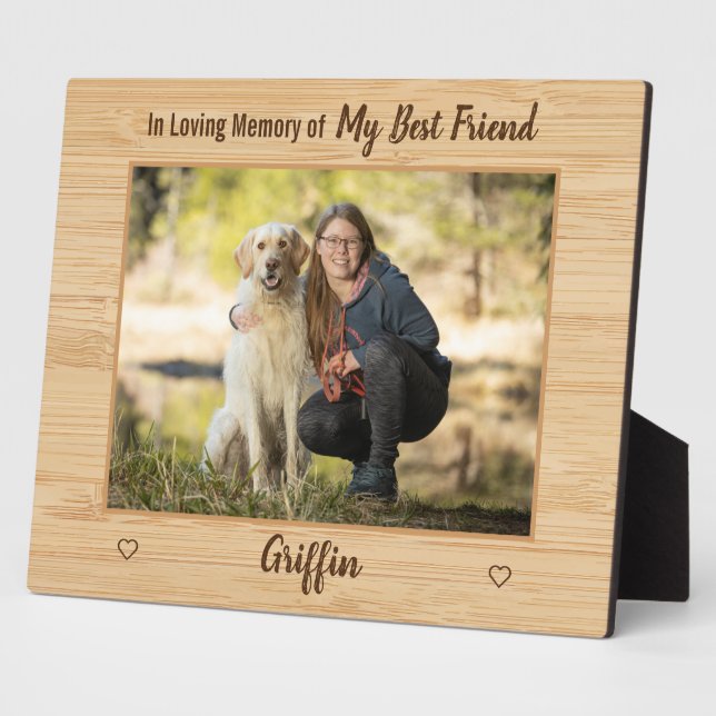 In Loving Memory Rustic Woodgrain Pet Dog Memorial Plaque (Side)