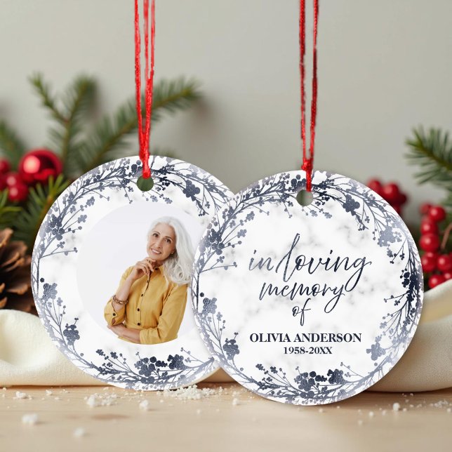 In Loving Memory Silver Foil Photo Memorial Ceramic Ornament (Creator Uploaded)