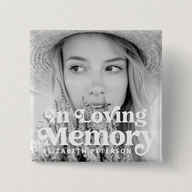 In Loving Memory Simple Custom Photo Memorial 2 Inch Square Button (Front)