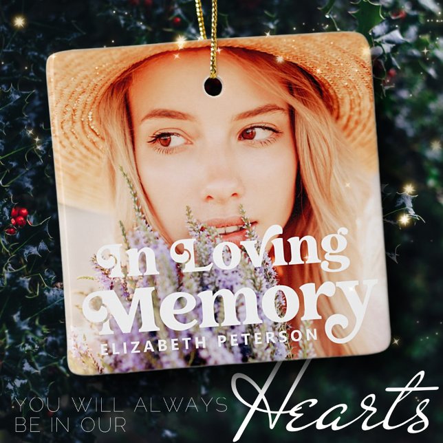In Loving Memory Simple Custom Photo Memorial Ceramic Ornament (Creator Uploaded)