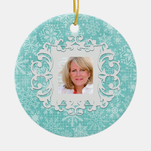 In Loving Memory Snowflake Personalized Photo Ceramic Ornament (Front)