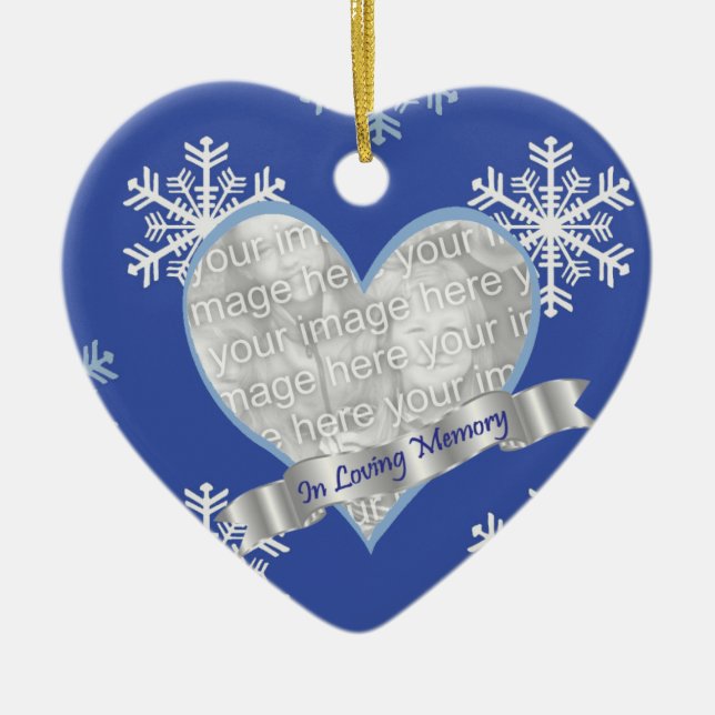 In Loving Memory Snowflake Photo Heart Ornament (Front)