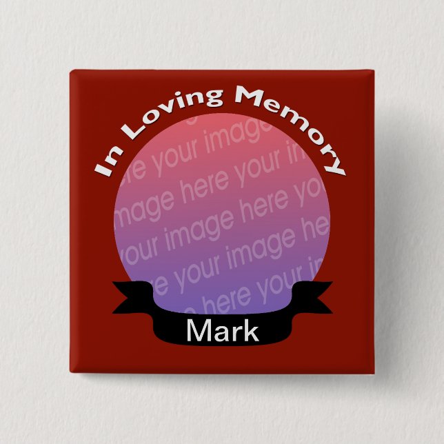 In Loving Memory Square Photo Button Red (Front)
