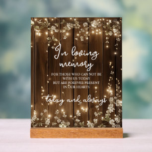 In Loving Memory String Lights Wood Memorial  Acrylic Sign