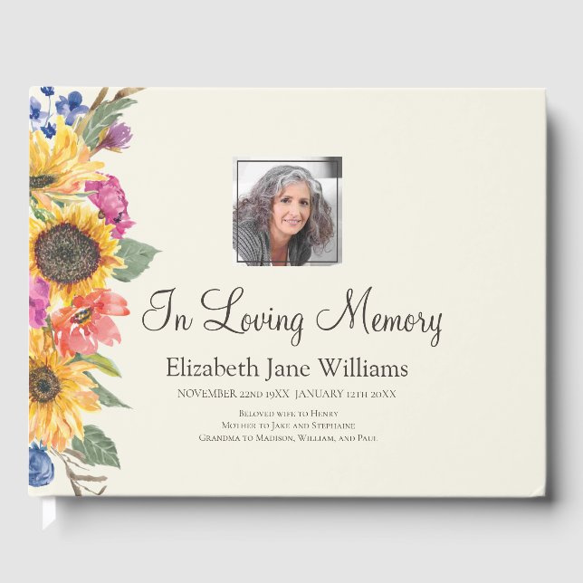 In Loving Memory Sunflower  Guest Book (Front)