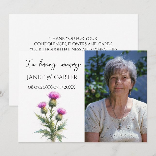 In Loving Memory Thistle Scottish Floral Funeral Invitation (Front/Back)