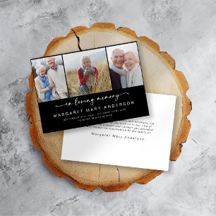 In Loving Memory   Three Photos Funeral Sympathy  Thank You Card
