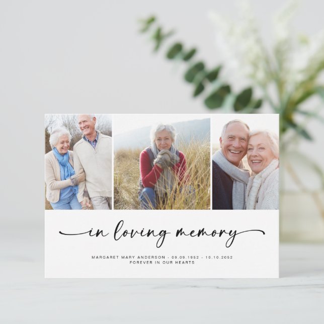 In Loving Memory | Three Photos Funeral Sympathy Thank You Card (Standing Front)