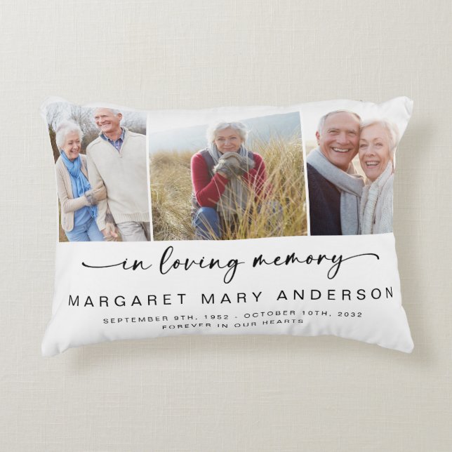 In Loving Memory | Three Photos Memorial Tribute Accent Pillow (Front)