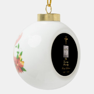 In Loving Memory Typography Golden Cross Photo Ceramic Ball Christmas Ornament